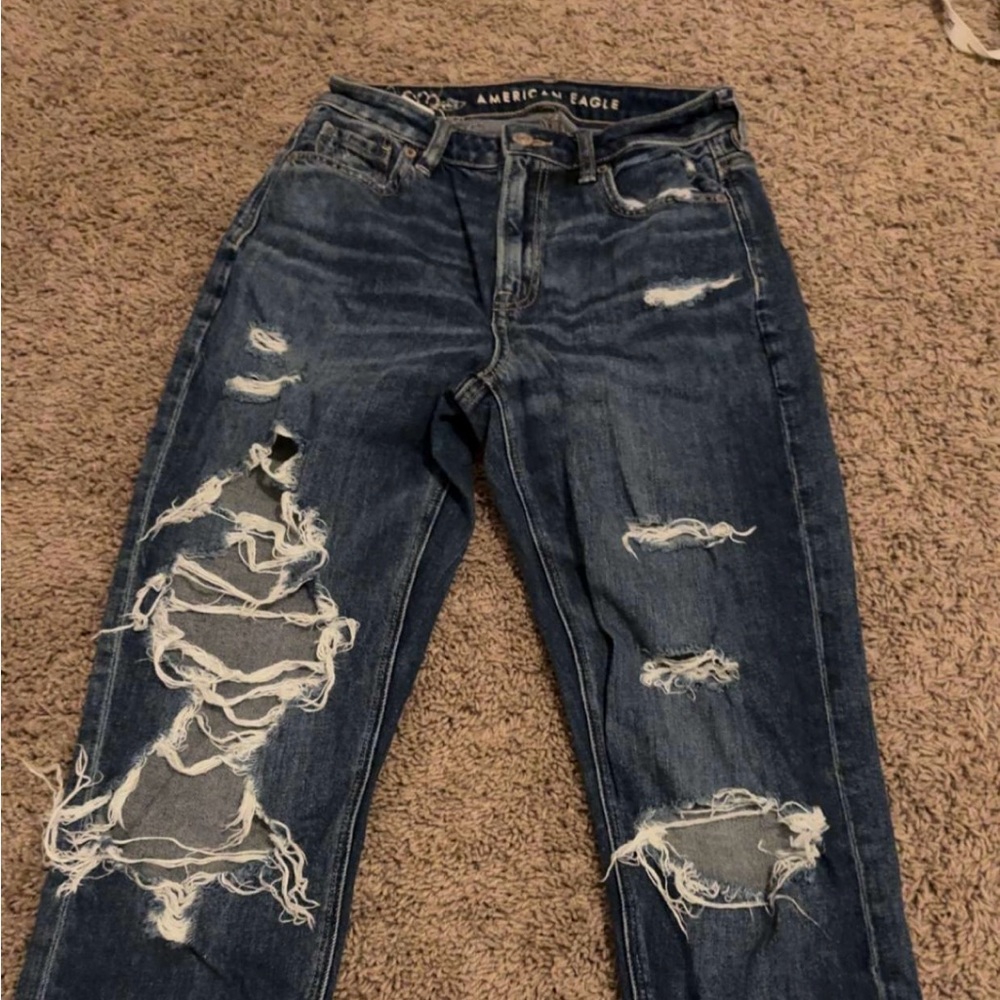 American Eagle Outfitters Blue Distressed Flare Jeans